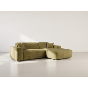 Lison - Canapé d'angle droit 4 places en velours texturé - Vert Kaki