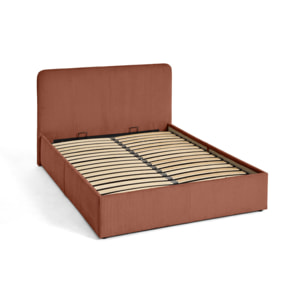 Goyave - lit coffre - 140x190 - en velours côtelé - sommier inclus - Terracotta