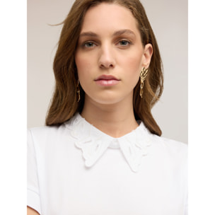 Motivi - T-shirt con colletto ricamato - Bianco