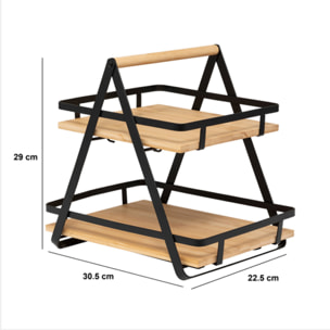 Étagère "Ordera" 2 niveaux avec anse en bambou noir