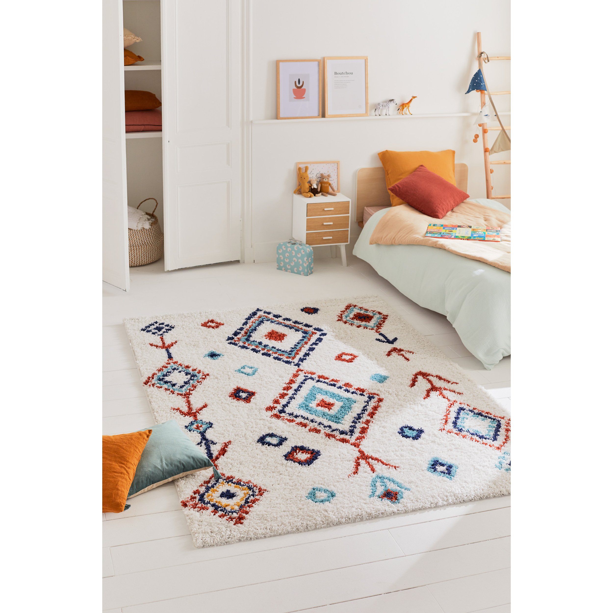 Tipi - tapis shaggy en laine artificielle à motif berbère multicolore