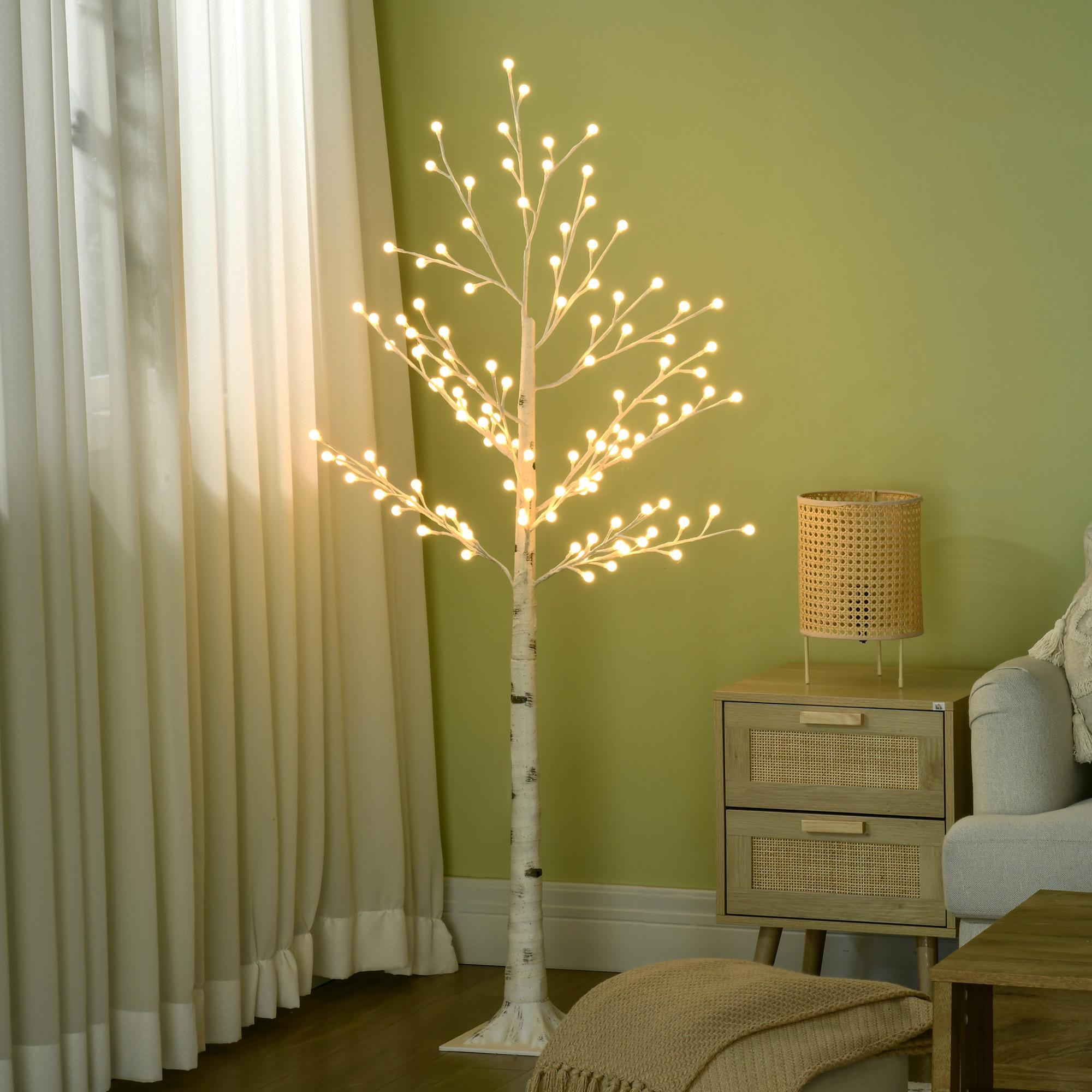 HOMCOM Árbol Sintético Altura 150 cm con 120 Luces LED IP44 Ajustable en 3 Modos Ramas Flexibles y Base Lámpara de Árbol Decoración Navidad para Interiores 20x20x150 cm Blanco