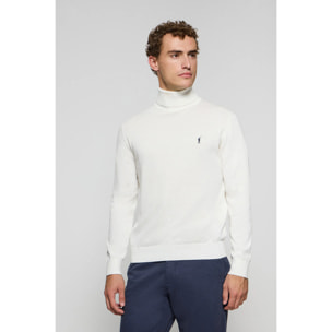 Maglione in filo beige a collo alto e logo ricamato Rigby Go