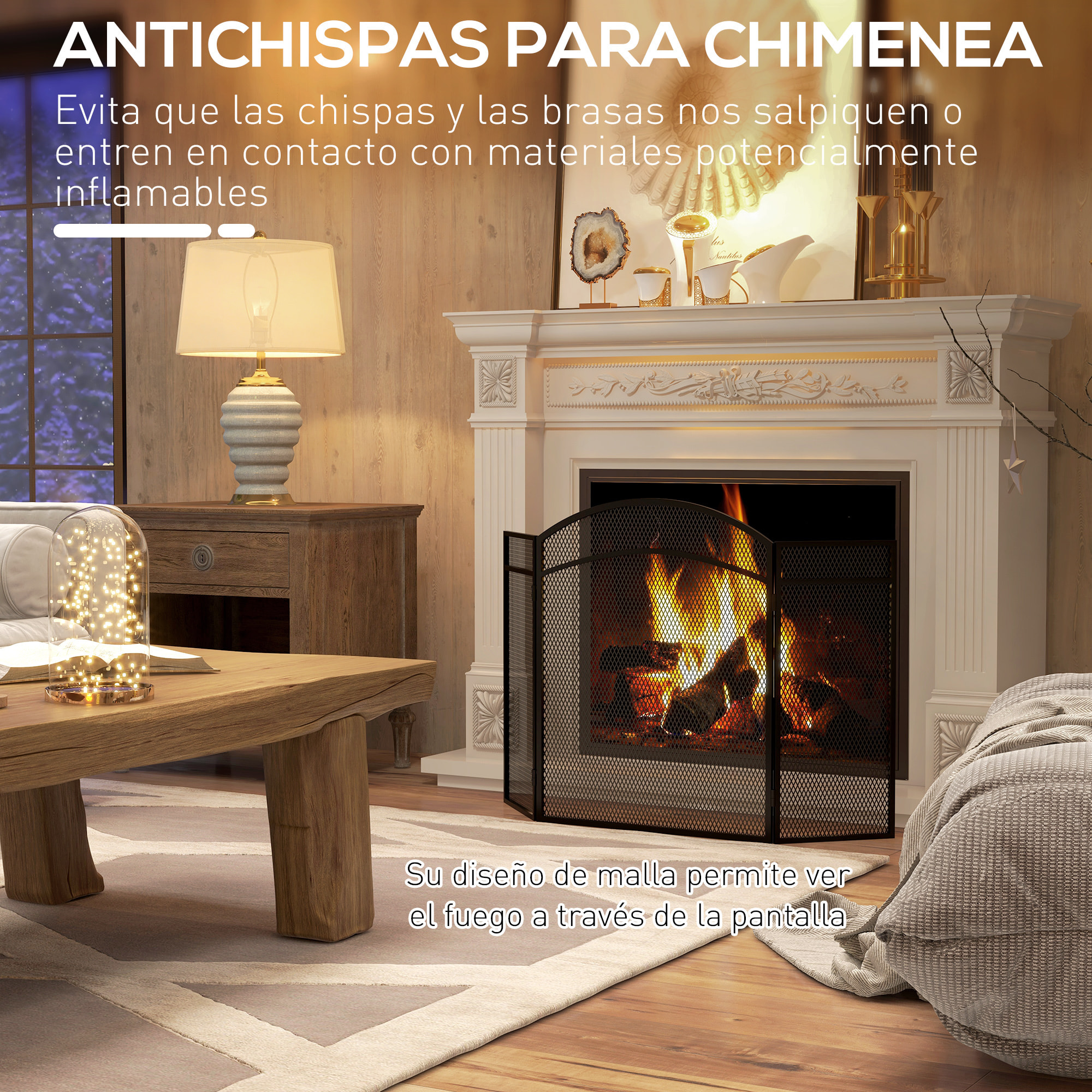 Salvachispas para Chimenea de 3 Paneles Protector de Chimenea Plegable Pantalla de Chimenea con Estructura de Metal 96x60 cm Negro