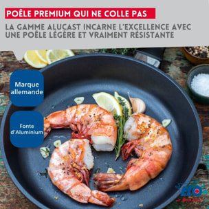 Set de 3 poêles 24 cm 28 cm et 32 cm et couvercles sans PFAS Elo Alucast