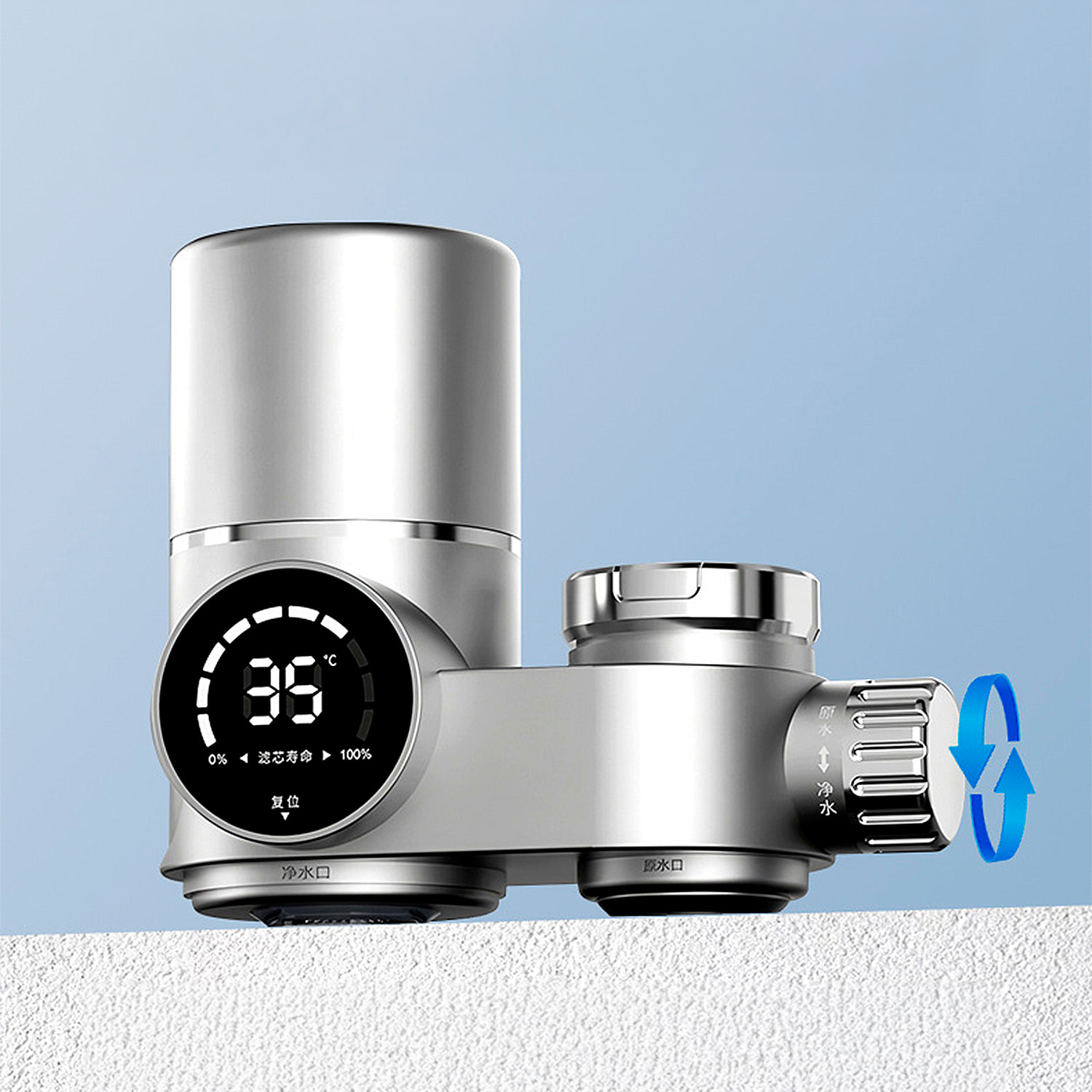 Purificador de agua 716 para grifo con pantalla inteligente, filtro antical y de cloro, sistema de filtración multicapa, doble salida y tecnología UV antibacteriana. Incluye 8 filtros.