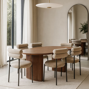 Table à manger ovale effet noyer et pieds striés 230cm SELMA