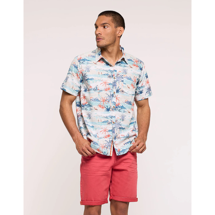 Camisa Manga Corta Tropical Blanco - Omen