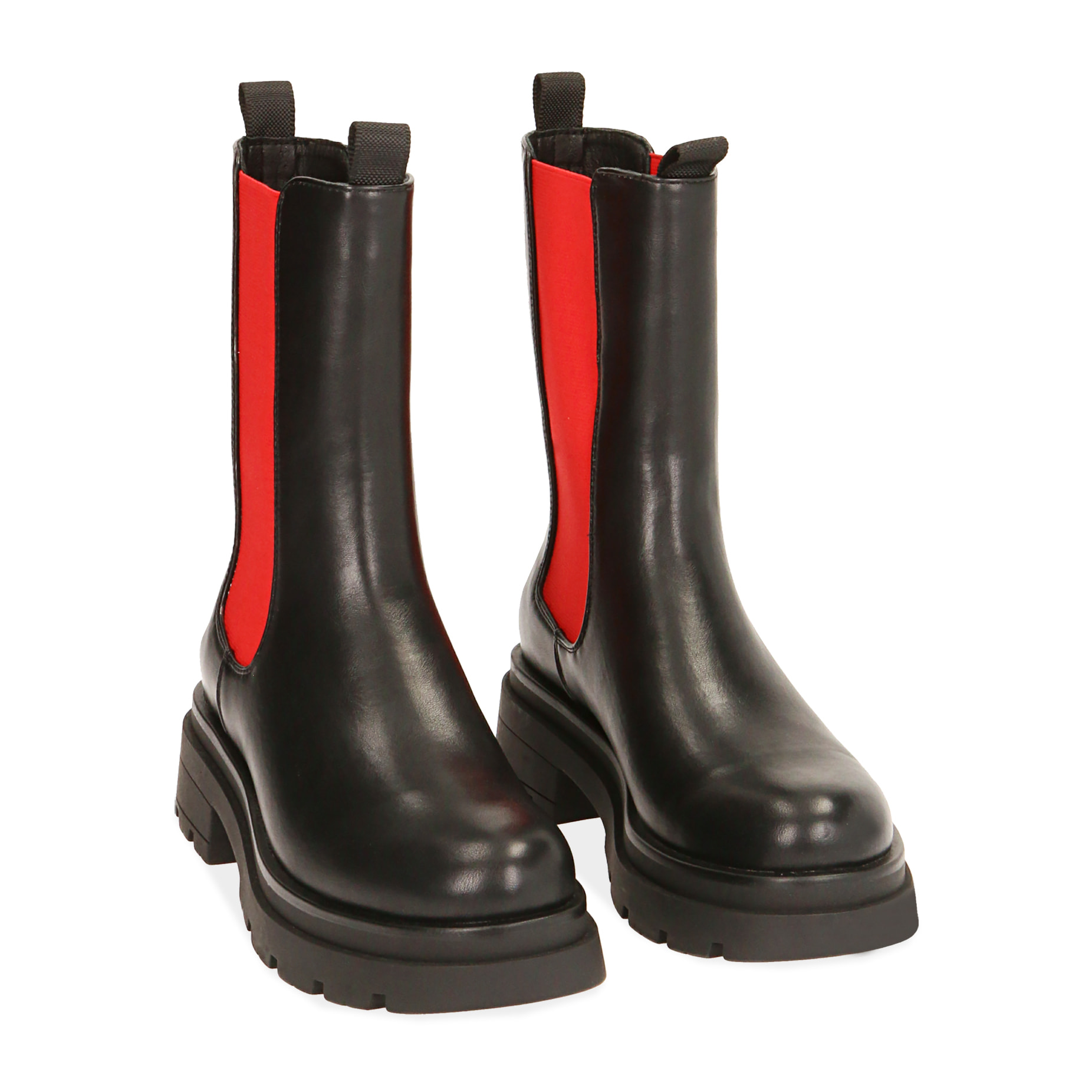 Botas Chelsea negras/rojas, tacón 5 cm.