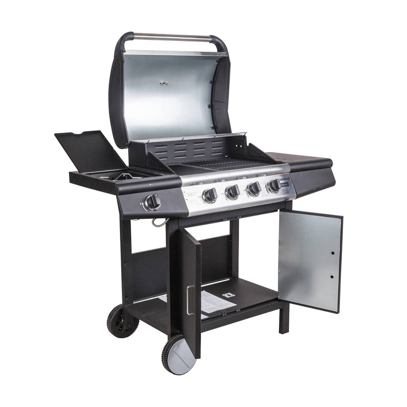 Barbecue a gas 4 bruciatori +1 in acciaio inox, colore nero, cm 136 x 56 x h106