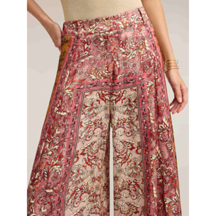 Motivi - Pantalones palazzo de raso con estampado - Rosa
