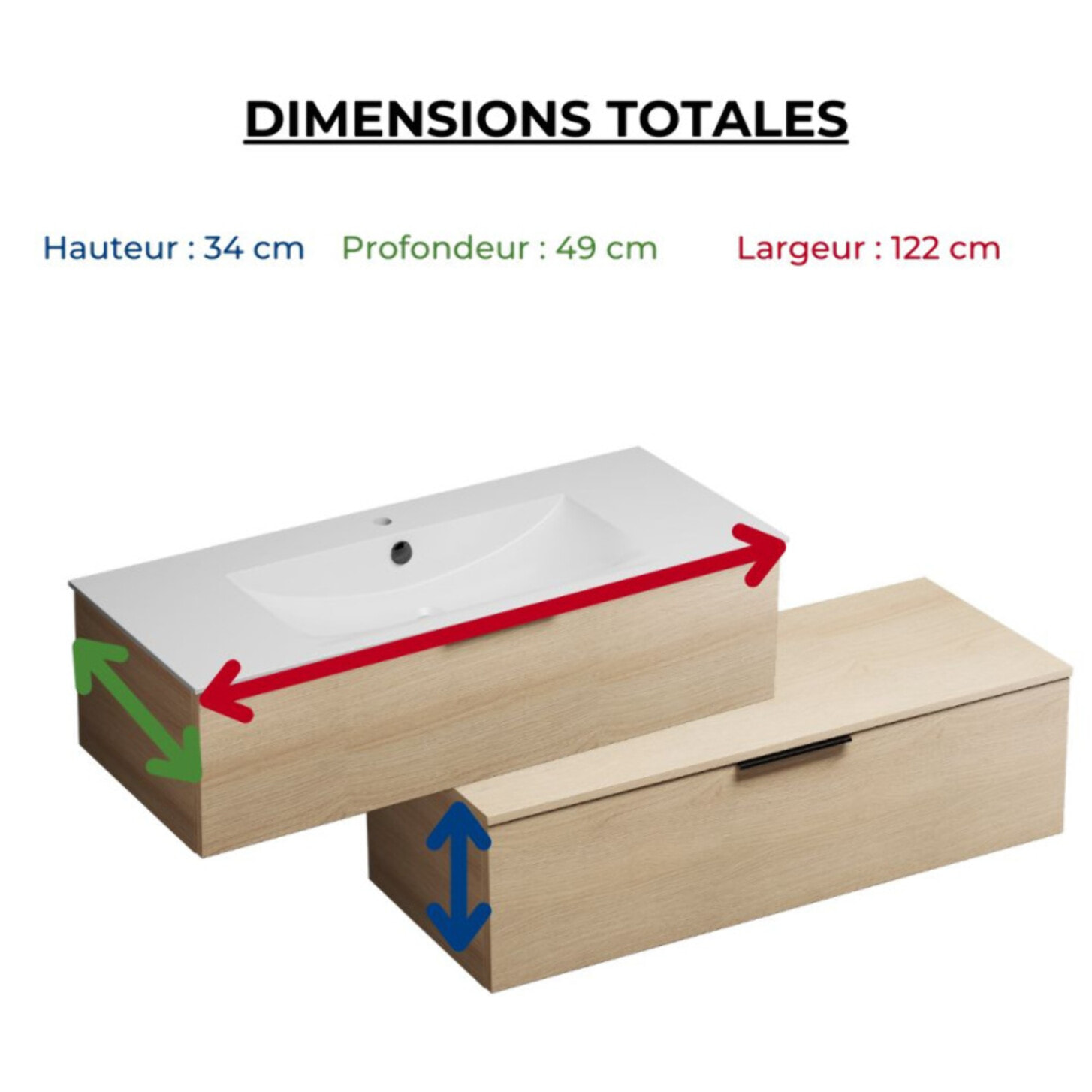 Meuble vasque 120 cm Olena en décaler chêne clair + colonne