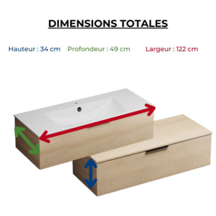 Meuble vasque 120 cm Olena en décaler chêne clair + colonne