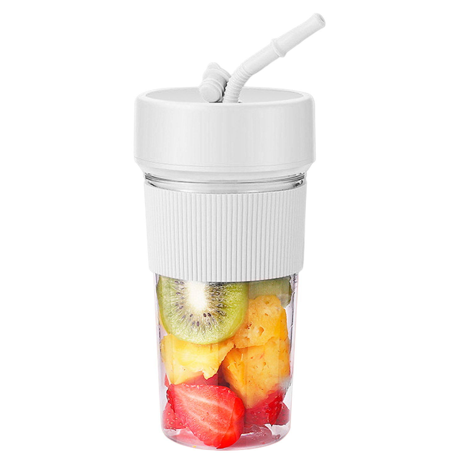 Frullatore portatile multifunzione K5 da 350 ml con 6 lame in acciaio, sicurezza tramite doppio clic e batteria ricaricabile.