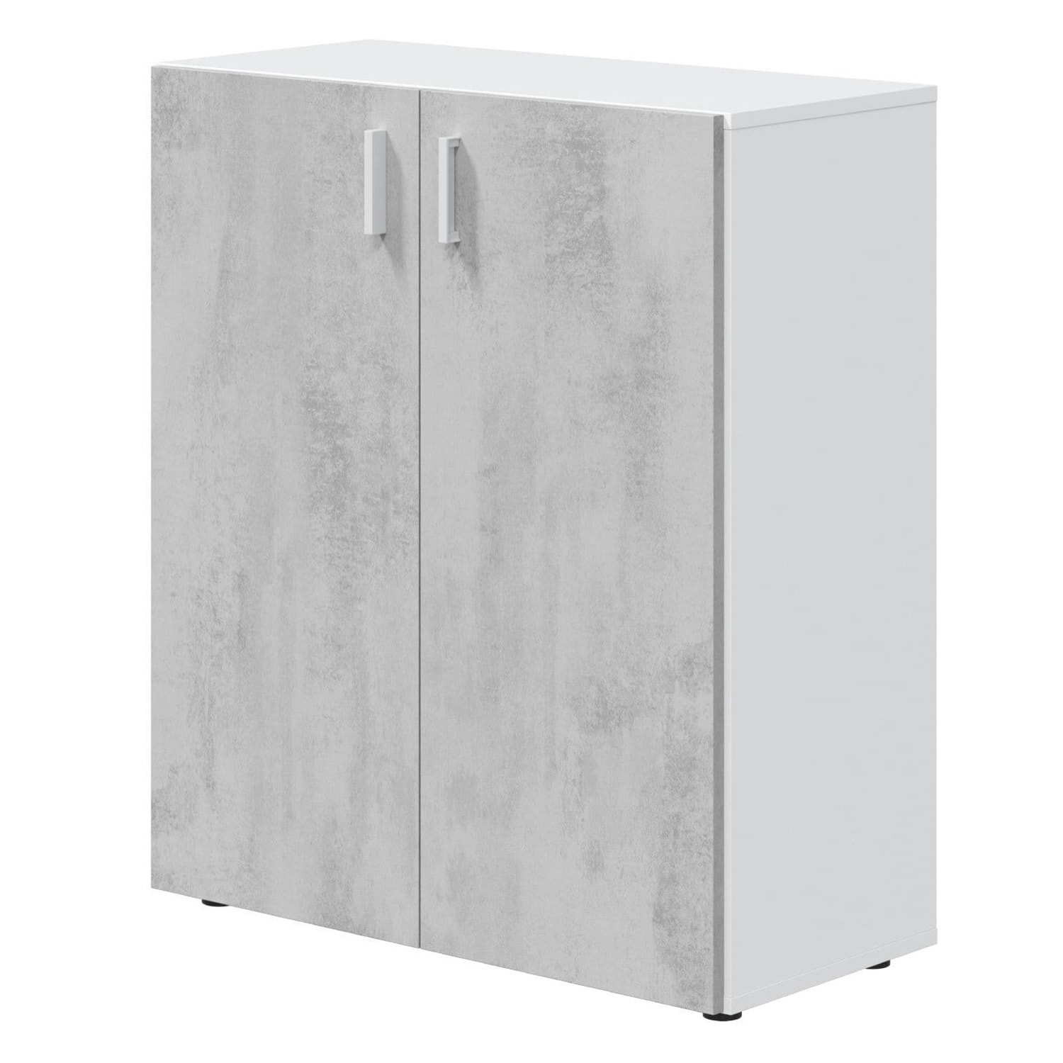 Armadietto Multiuso Armadio Basso A 2 Ante Mobile Salvaspazio Con Ripiani Regolabili Bagno Lavanderia Ripostiglio 80x37x92 Cm Bianco E Grigio Cemento