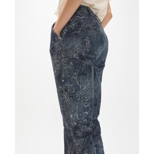 Pantaloni svasati in micro velluto a coste stampato