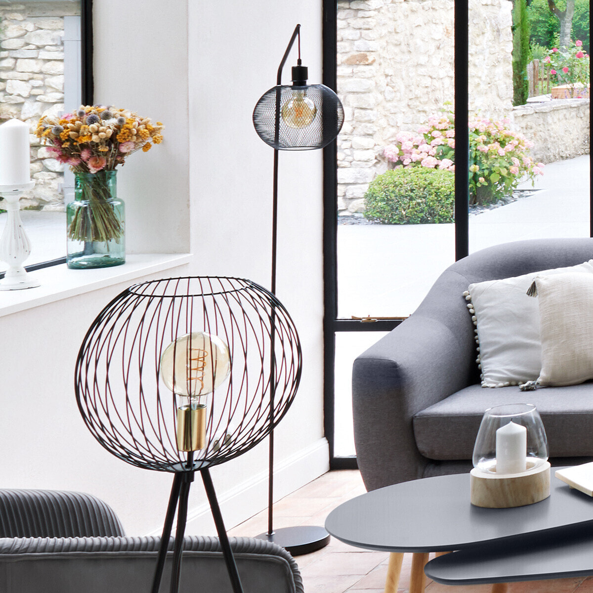 Lampadaire arc "Emie" noir - métal H158 cm
