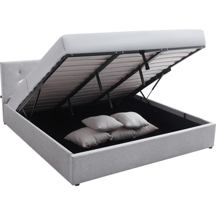 Lit coffre avec tête de lit en tissu - TINA