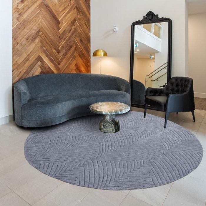 Tapis rond fait à la main en laine motif faux uni QUITA