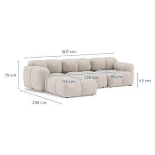 Grace - canapé modulable d'angle réversible 4 places en velours texturé - Vert sauge
