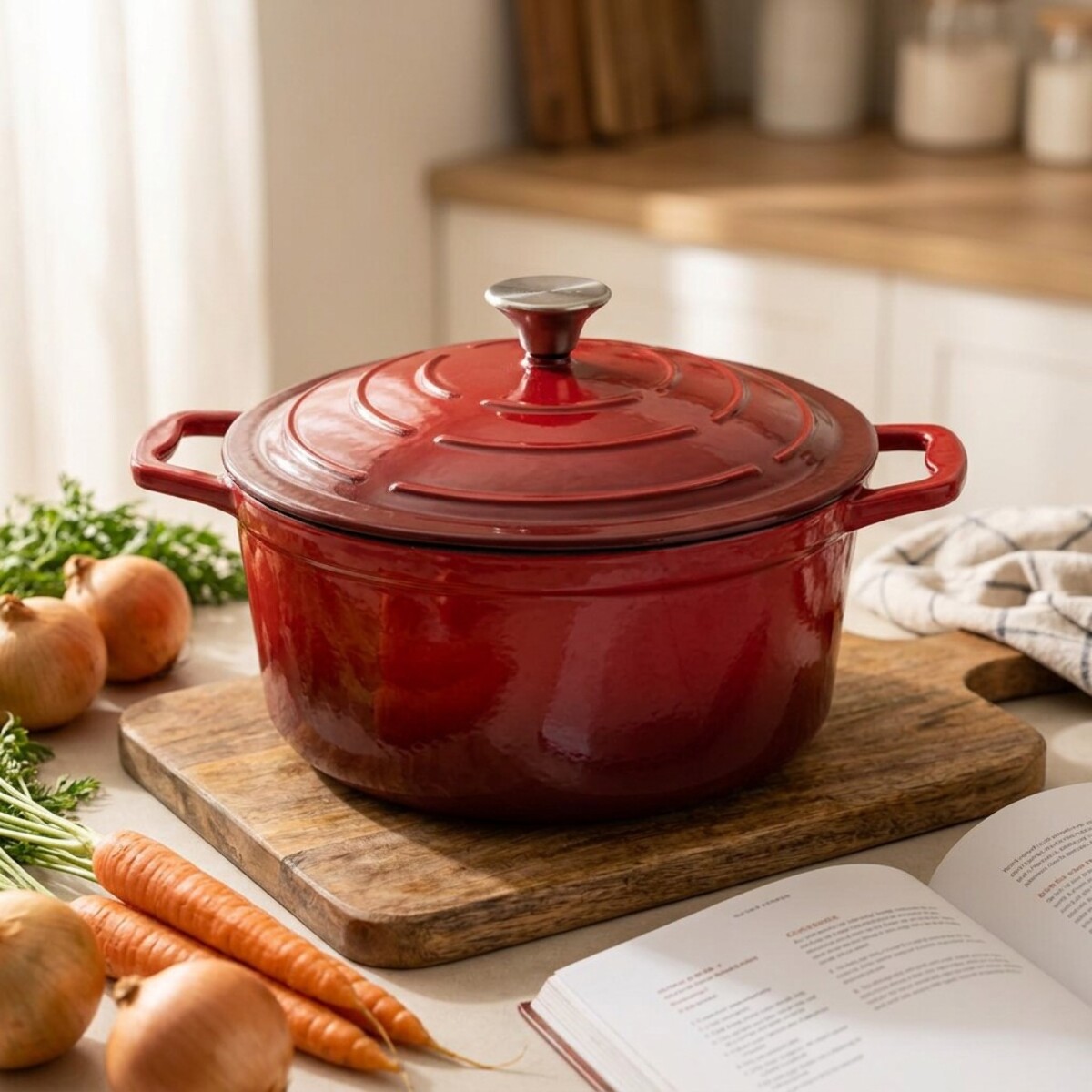 Cocotte en fonte émaillée rouge cerise