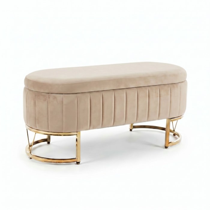Panca Contenitore Ovale in Effetto Velluto con Ampio Vano Contenitore, Seduta Imbottita e Gambe in Acciaio, Design Elegante per Camera da Letto, Ingresso e Soggiorno