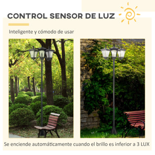 Conjunto de 2 Farolas Solares de Exterior Luces Solares de Pie con 3 Luces LED Impermeable IP44 para Camino Terraza Patio 51,5x47x182,5 cm Negro