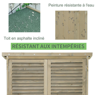 Armoire de jardin portes persiennes 2 étagères bois pin