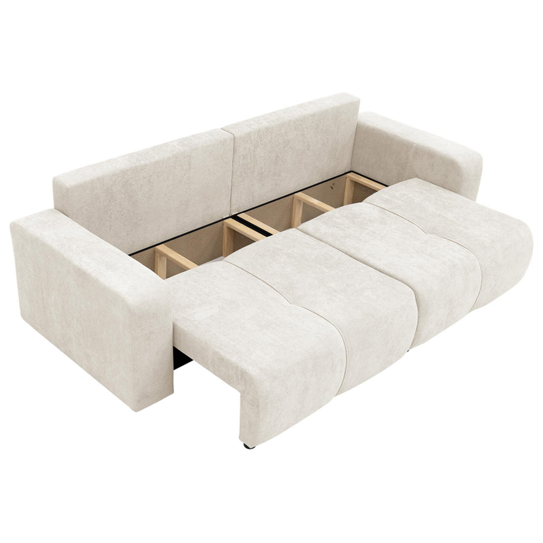 Nicole - Canapé droit 3 places convertible avec coffre en tissu - Beige