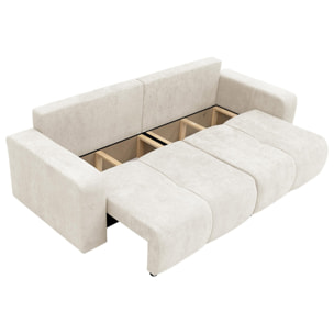 Nicole - Canapé droit 3 places convertible avec coffre en tissu - Beige