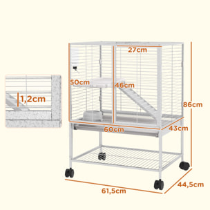 Cage pour rongeurs furet chinchilla plateforme rampe 2 portes biberon gamelle plateau étagère acier gris clair