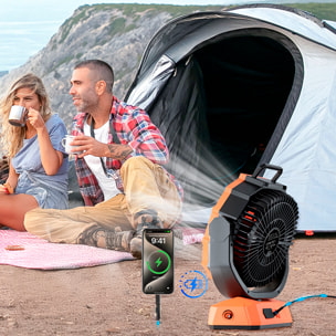 Ventilatore P50 con motore senza spazzole, LED con 9 luci, 6 velocità, 2 livelli di luce e timer. Angolo regolabile di 180º con oscillazione, gancio per appendere e powerbank da 20000 mAh.