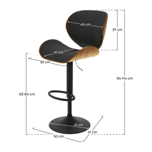 Chaise de bar réglable 63/84 cm en cuir synthétique noir - Baudoin