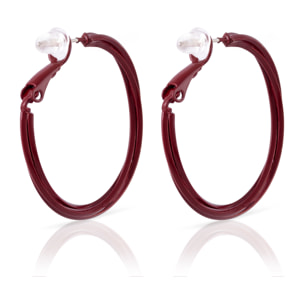 Pendientes de aro liso entrelazados de cobre con recubrimiento electroplateado color blanco, 30 mm, cierre catalán de plata de ley 925 con acabado granate electroplateado.