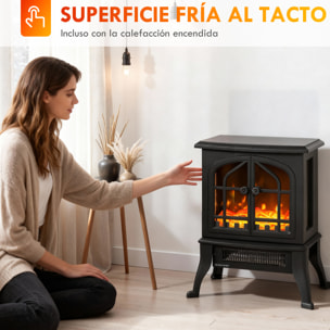 Chimenea Eléctrica de Pie, Chimenea Decorativa, 900/1800W, Efecto Llama 3D, 2 Niveles de Potencia, Termostato Ajustable, Ventanas Visibles, para 15-30 ㎡, Negro