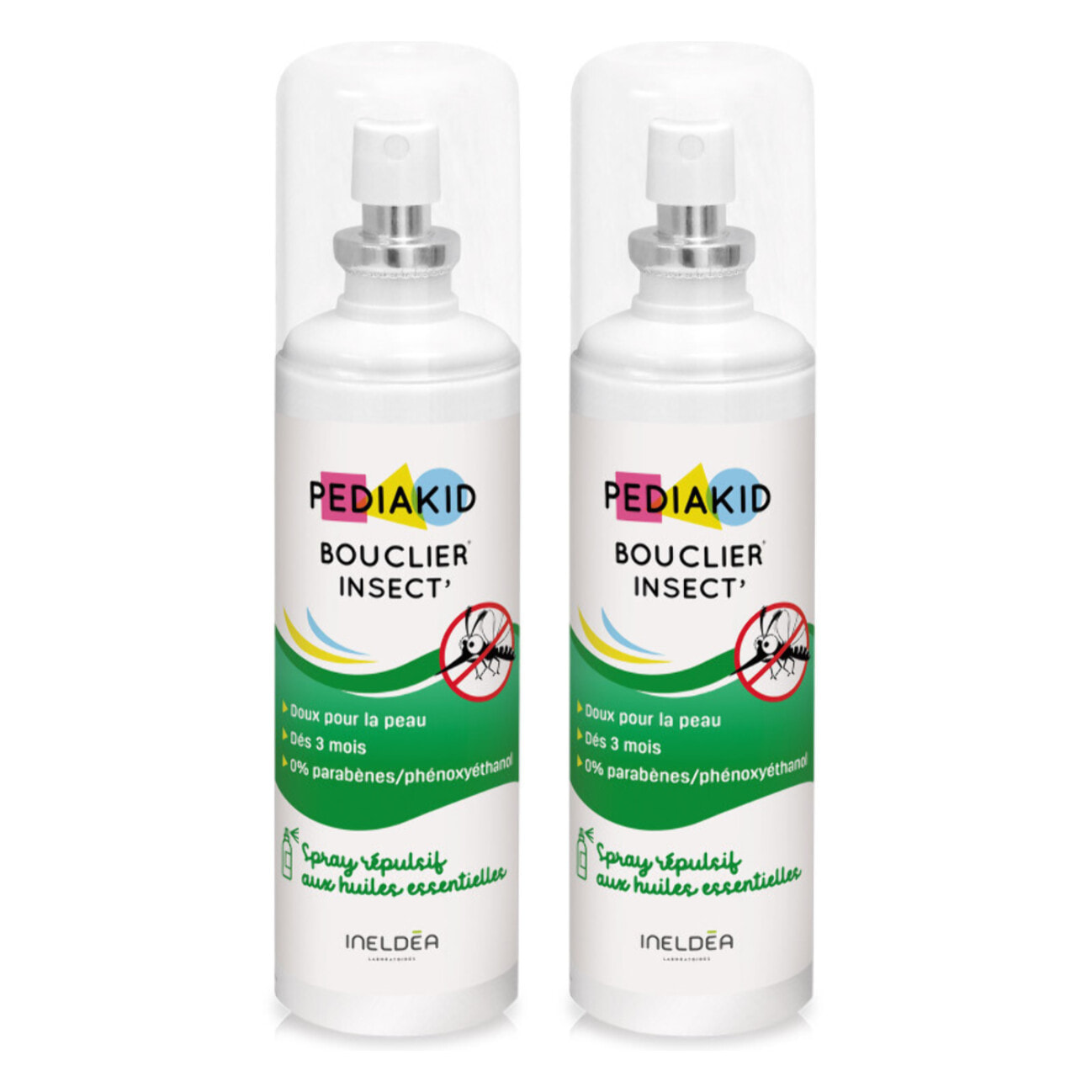 PEDIAKID - Bouclier Insect'- Spray Répulsif aux Huiles Essentielles - Contre les moustiques, tiques et guêpes - Dès 3 mois - Lot de 2 Flacons 100ml