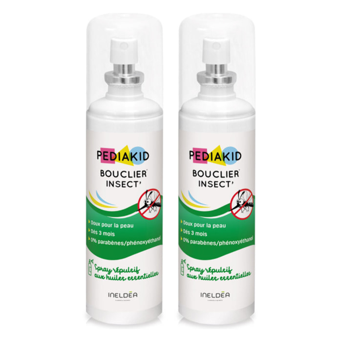 PEDIAKID - Bouclier Insect'- Spray Répulsif aux Huiles Essentielles - Contre les moustiques, tiques et guêpes - Dès 3 mois - Lot de 2 Flacons 100ml