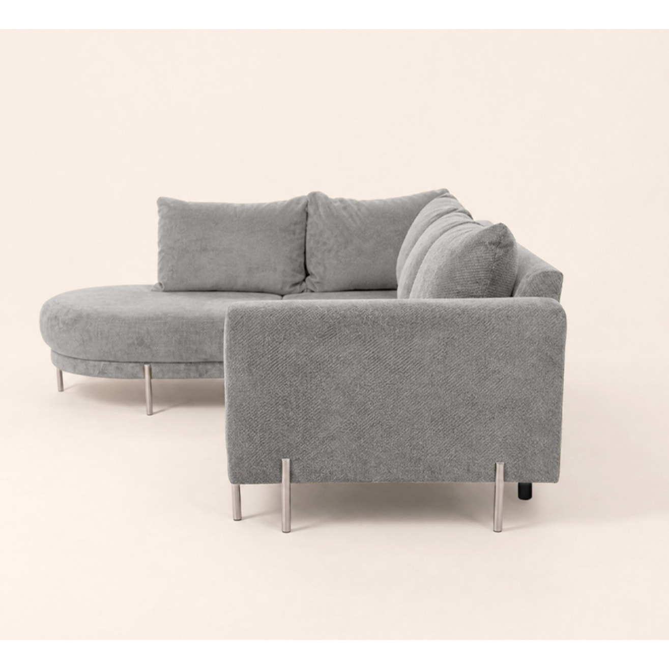 Gabin - Canapé d'angle gauche 5 places en velours texturé - Gris clair