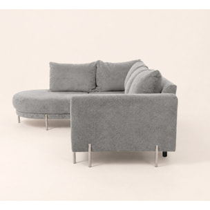 Gabin - Canapé d'angle gauche 5 places en velours texturé - Gris clair