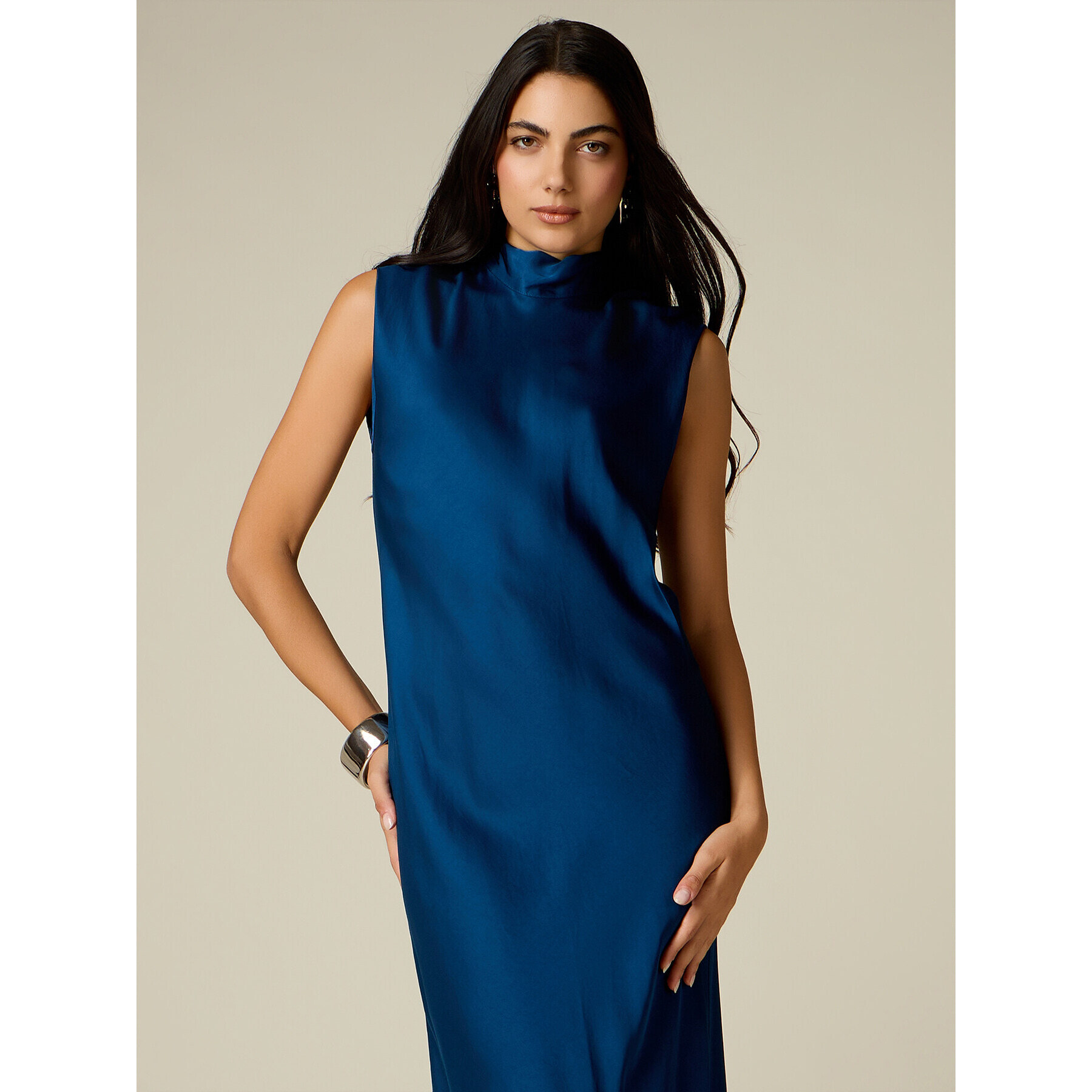 Oltre - Vestito midi in raso con fiocco - Blu