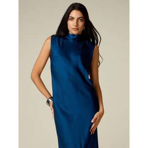Oltre - Vestito midi in raso con fiocco - Blu