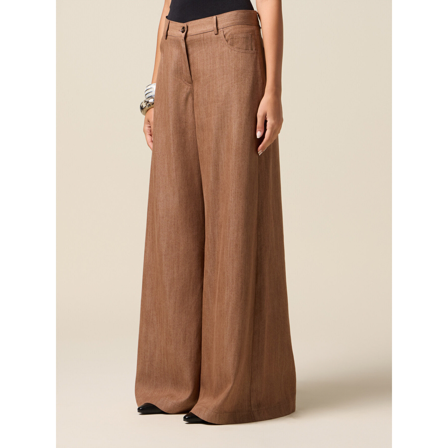 Oltre - Pantalones palazzo de tencel - Marrón