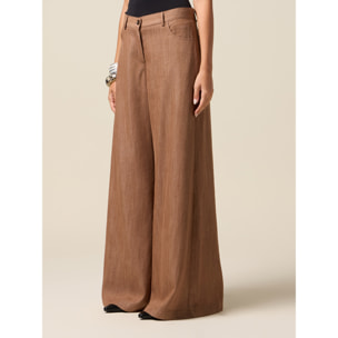 Oltre - Pantalones palazzo de tencel - Marrón