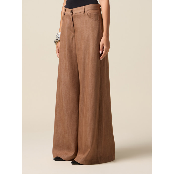 Oltre - Pantalones palazzo de tencel - Marrón