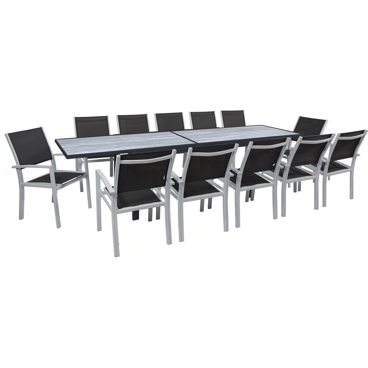 Table extensible et chaises de jardin en aluminium "Lagos" - 200/320 x 105 x 76 cm - 12 chaises - Noir