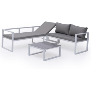 Salon de jardin modulable IBIZA en tissu gris 4 places - aluminium blanc