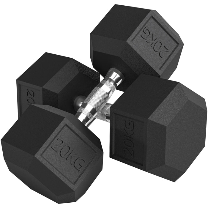 Lot de 2 haltères courtes poids total 40 kg métal caoutchouc noir