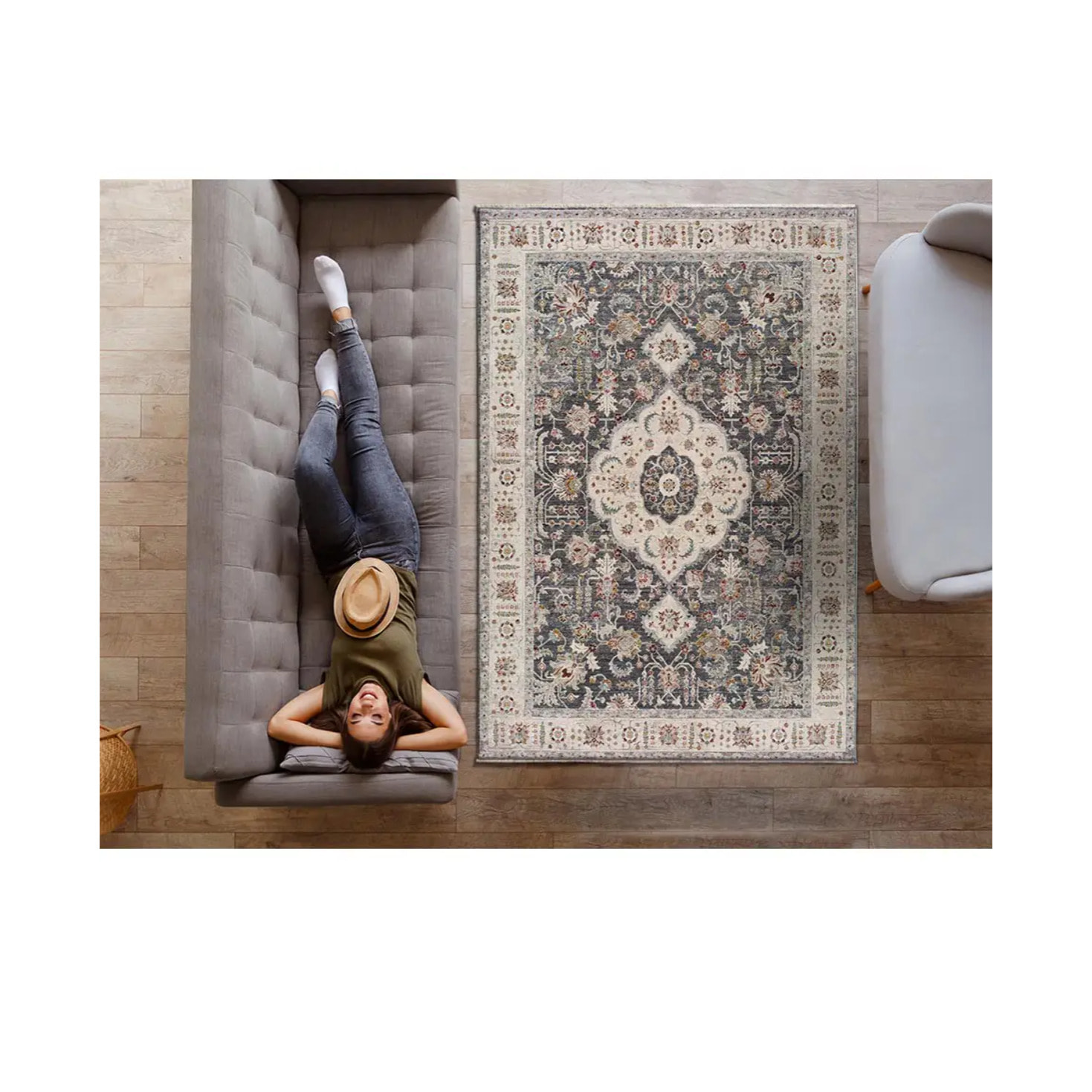 KESHAN Alfombra vintage de pelo corto gris, varias medidas disponibles.