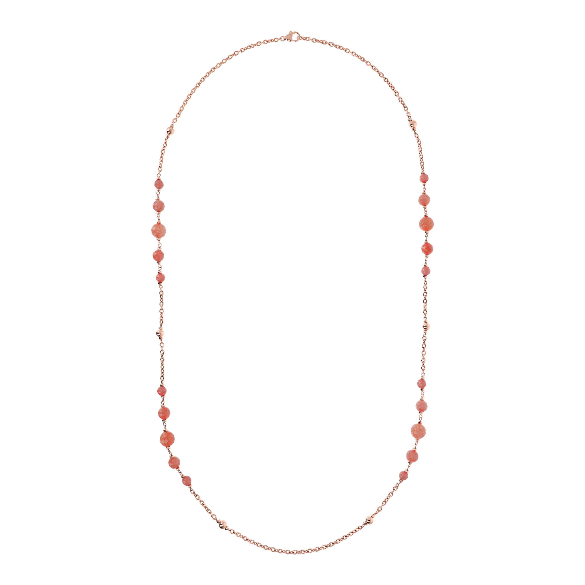 Collana Lunga con Bead Lucide e Sfere Graduate in Giada Salmone