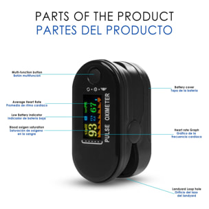 Pulsómetro digital con monitor cardiaco inalámbrico y oxímetro.